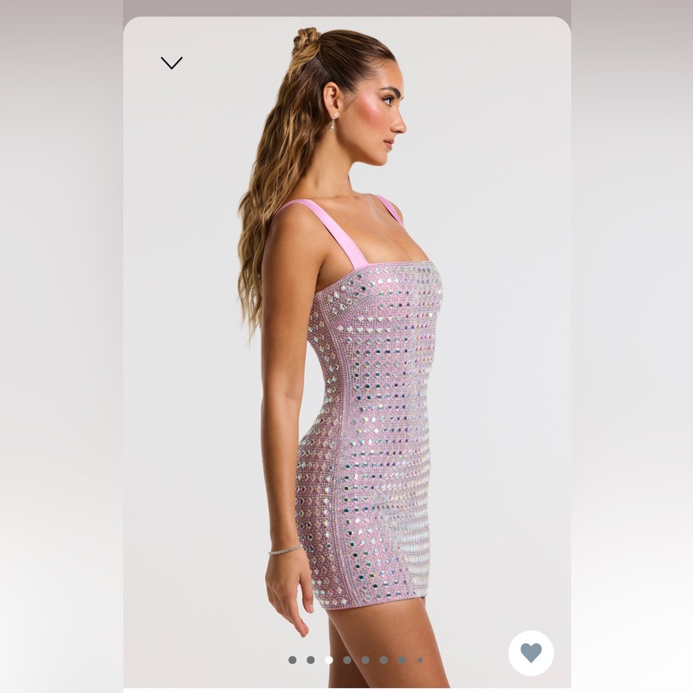 Oh Polly RUCH Embellished Square Neck pink Mini Dress - Picture 5 of 9